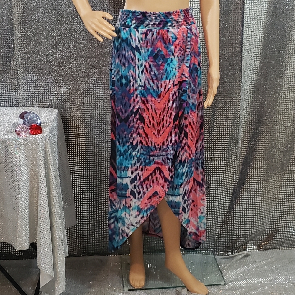 Pink and Turquoise Elastic Waistband Skirt